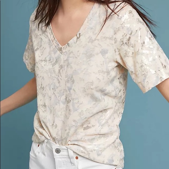 Sol Angeles x Anthropologie gold foiled floral v-neck t-shirt size XS - Picture 2 of 10